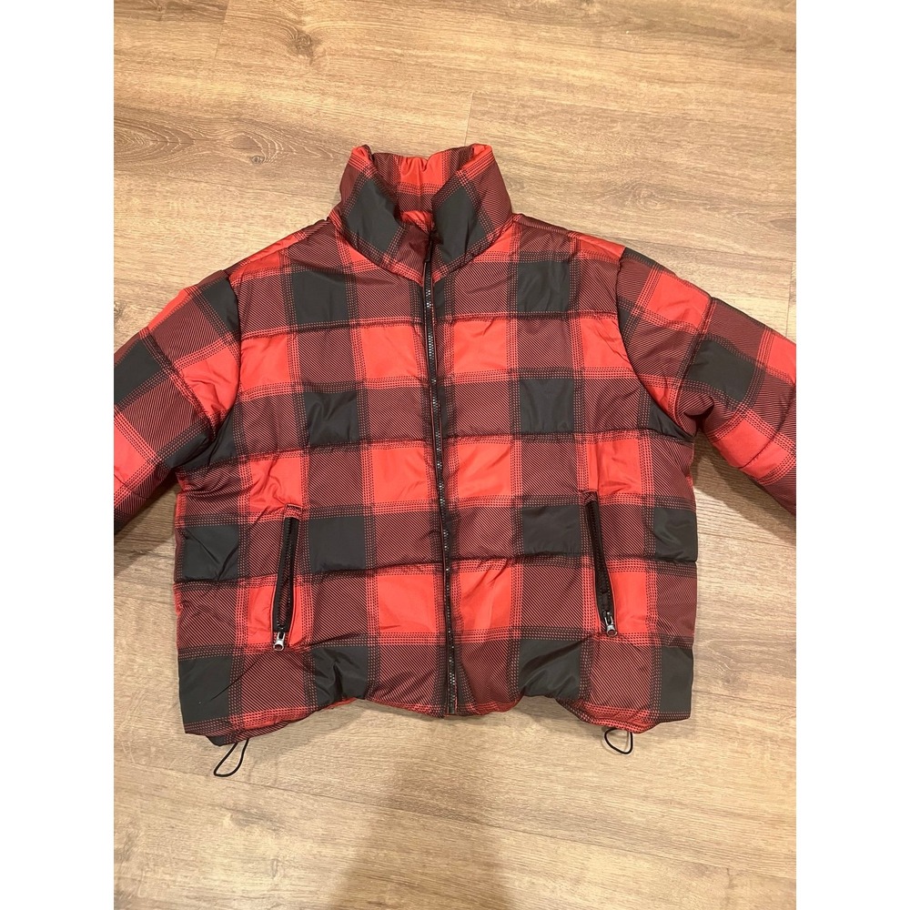 Riley & James Water-Resistant Short Puffer Jacket Red Buffalo Plaid XL EUC